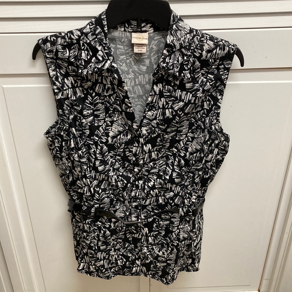 FIRM PRICE! Black and White Jungle Print Sleeveless Top with Belt